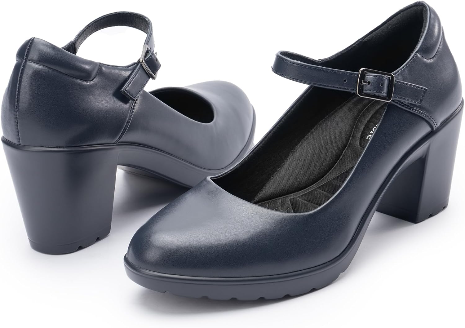 Mary Jane Heels with Arch Support, Closed Round Toe Chunky Pumps for Women, Comfortable Block Heel Dress Shoes