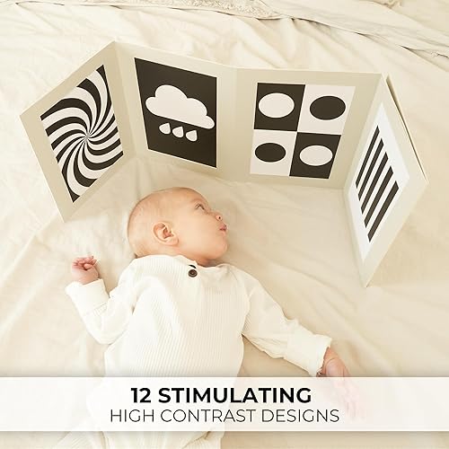 Miniatura 3 de Juguete de alto contraste para bebé con tarjetas grandes en blanco y negro – Estimulante tablero de desarrollo sensorial y espejo para bebés y bebés