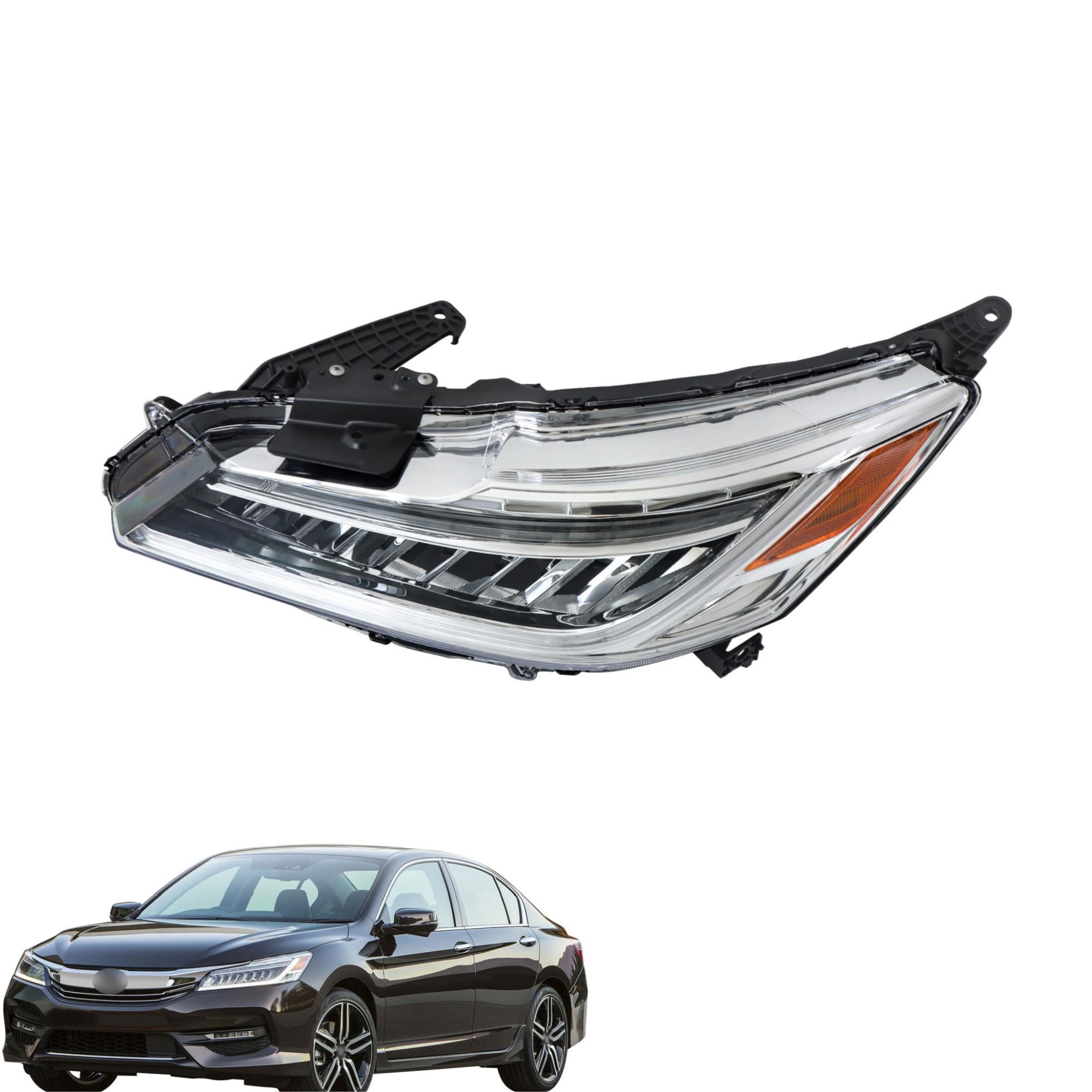 Driver Side Headlights Assembly with DRL Replacement for Accord 2016 2017 Housing Chrome Lamp LH 1PC 33150T2AA32