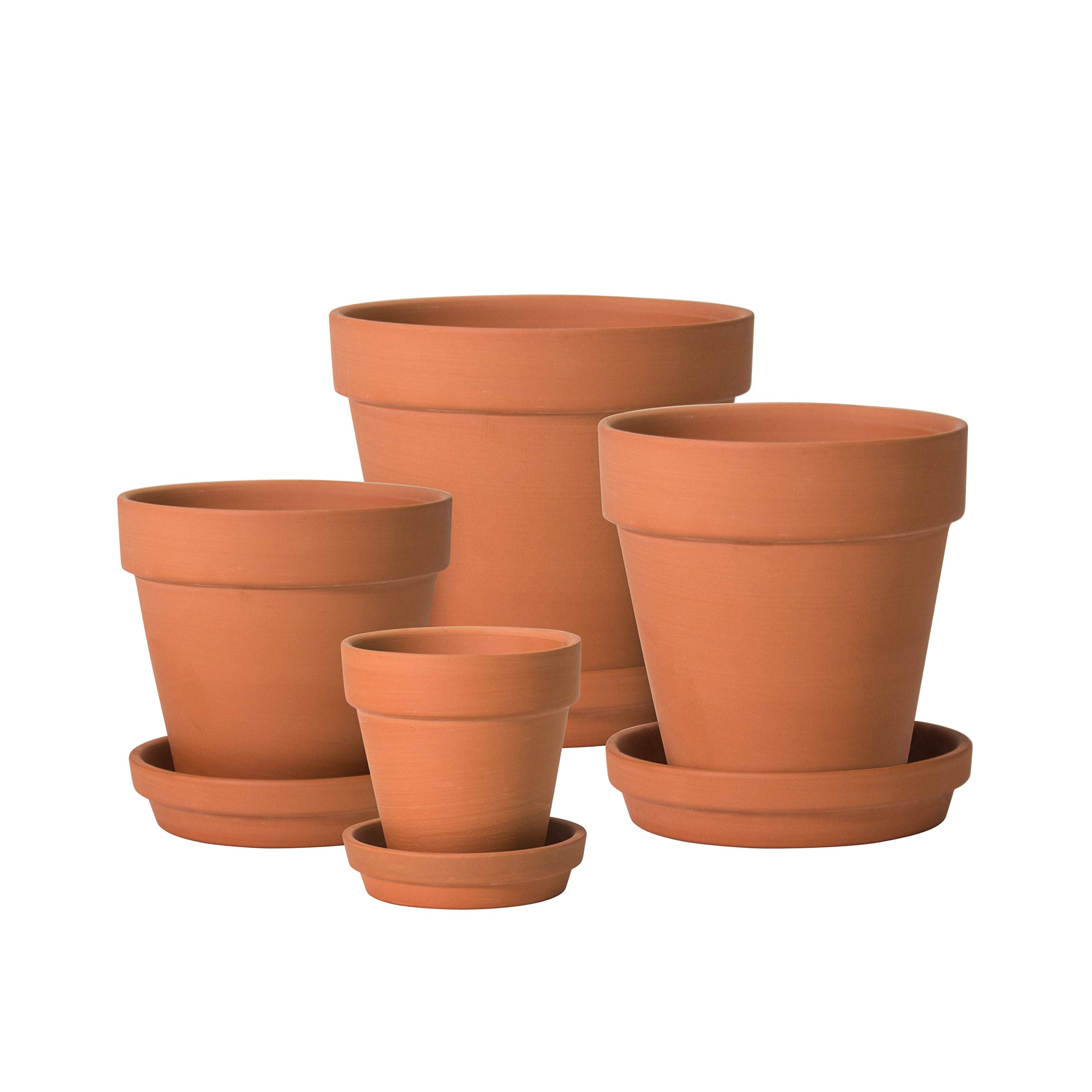 D'vine Dev Set of 4 Plant Pots, 3 Inch 4.5 Inch 5 Inch 6 Inch Small Ceramic Terracotta Planter Pot with Drainage Hole and Saucers (Small Set, Terracotta), 588-57-1