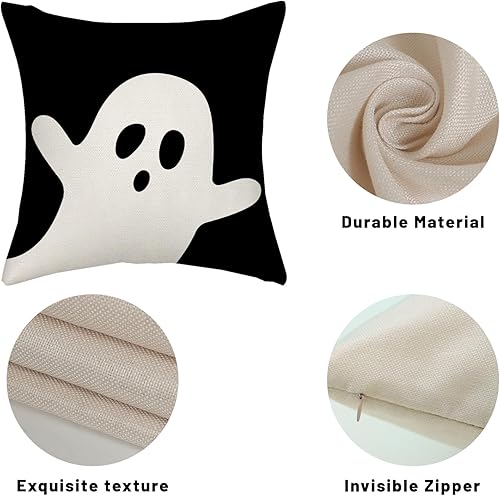 Miniatura 3 de AGAYNA Juego de 2 fundas de almohada de Halloween de 16 x 16 pulgadas, decoración de fantasmas en blanco y negro, para sofá, Halloween, interiores y