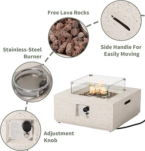 Miniatura 4 de COSIEST Juego de mesa de fuego de propano para exteriores de 2 piezas con mesa de tanque, mesa cuadrada de terrazo de 28 pulgadas (40,000 BTU) con