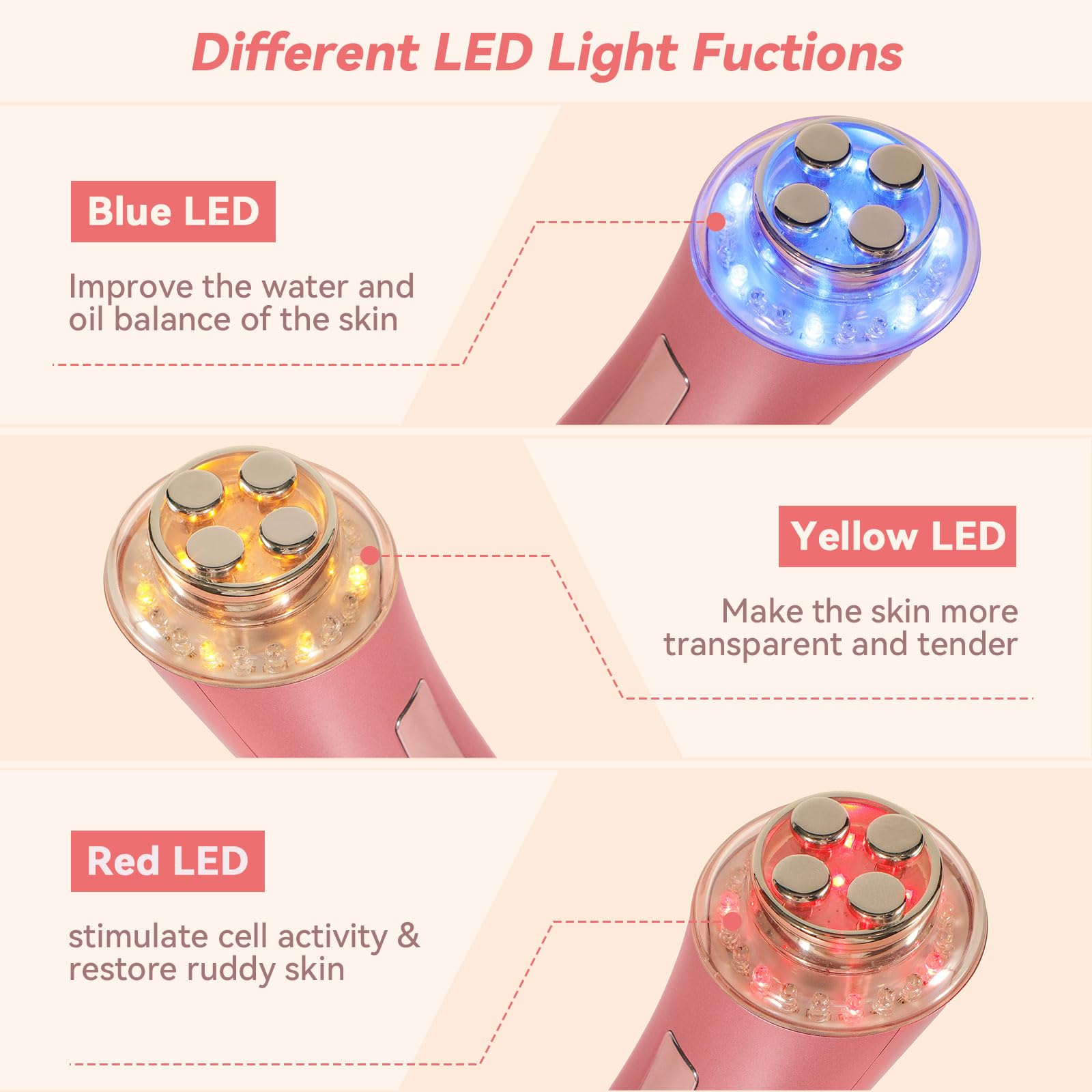 CARER BEAUTY Dispositivo de Radiofrecuencia Facial Masajeador Facial Contra las Arrugas y 3 Terapias de Luz LED para Reducir las Líneas Finas Reafirmar la Piel y Anti-Envejecimiento