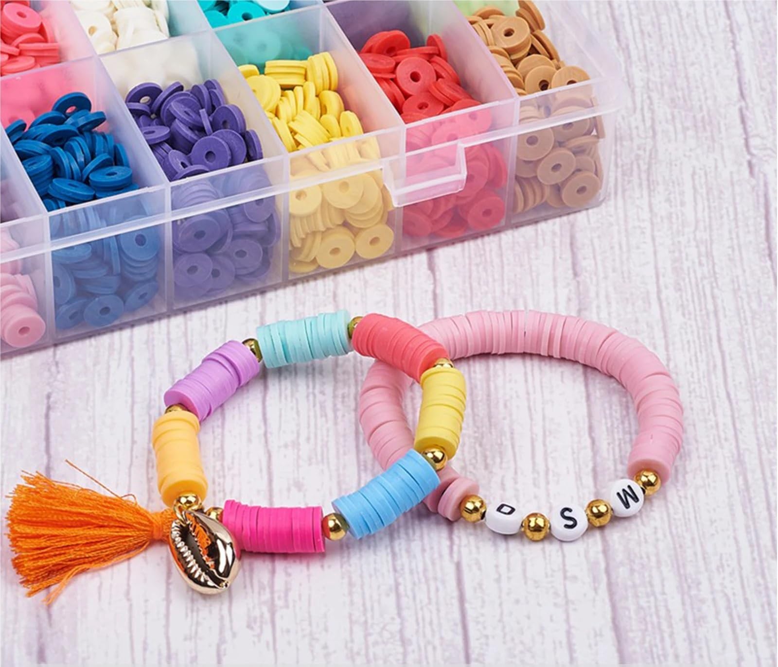 Abalorios Para Hacer Pulseras 3600 UDS-3900 uds/caja 6mm cuentas de pulsera arcilla for Kit fabricación joyas, redondas planas accesorios hechos a mano DIY(Clay beads 3600Pcs)