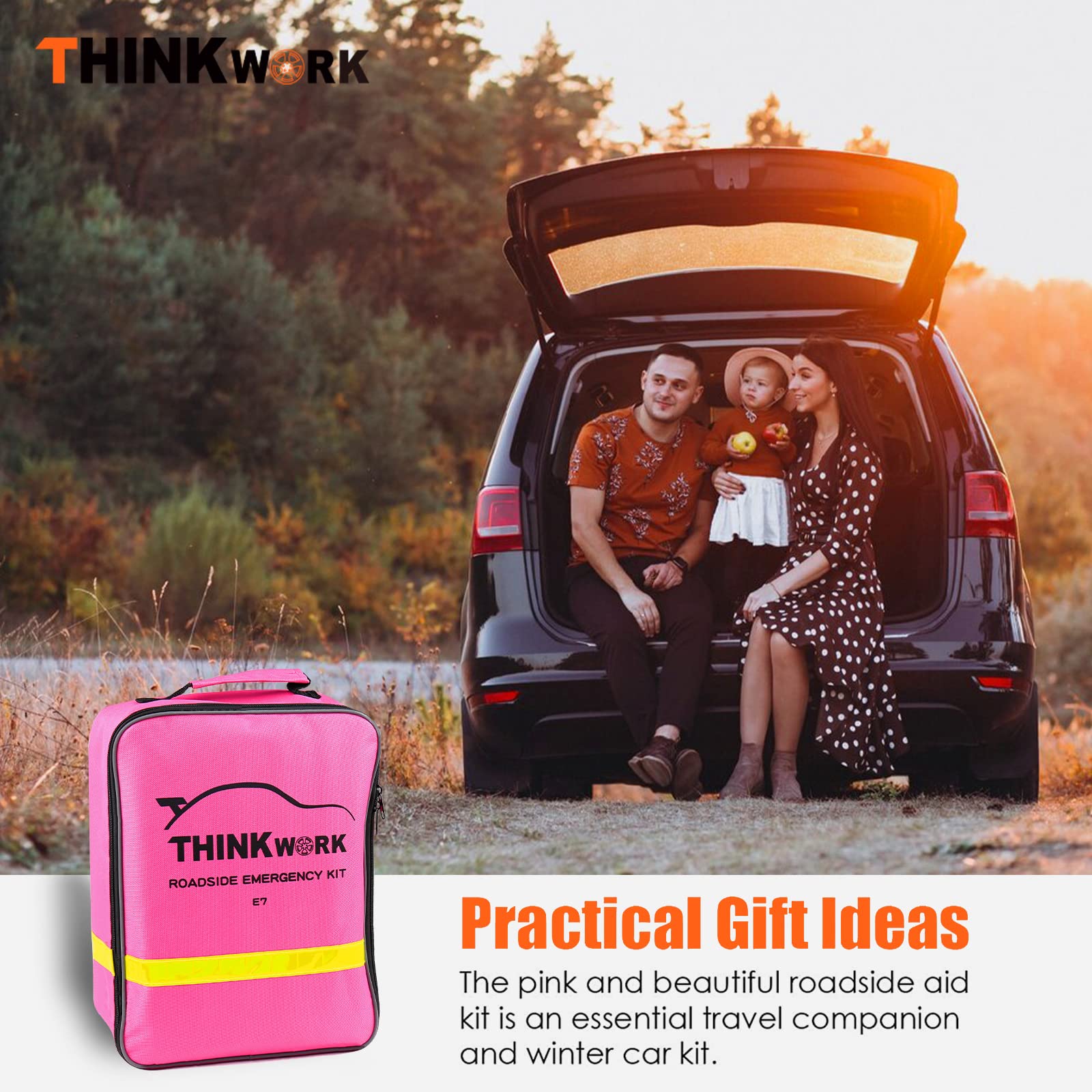THINKWORK Car Emergency Kit for Teen Girl and Ladys Gifts Pink Emergency Roadside Assistance kit with Digital Air — view 9