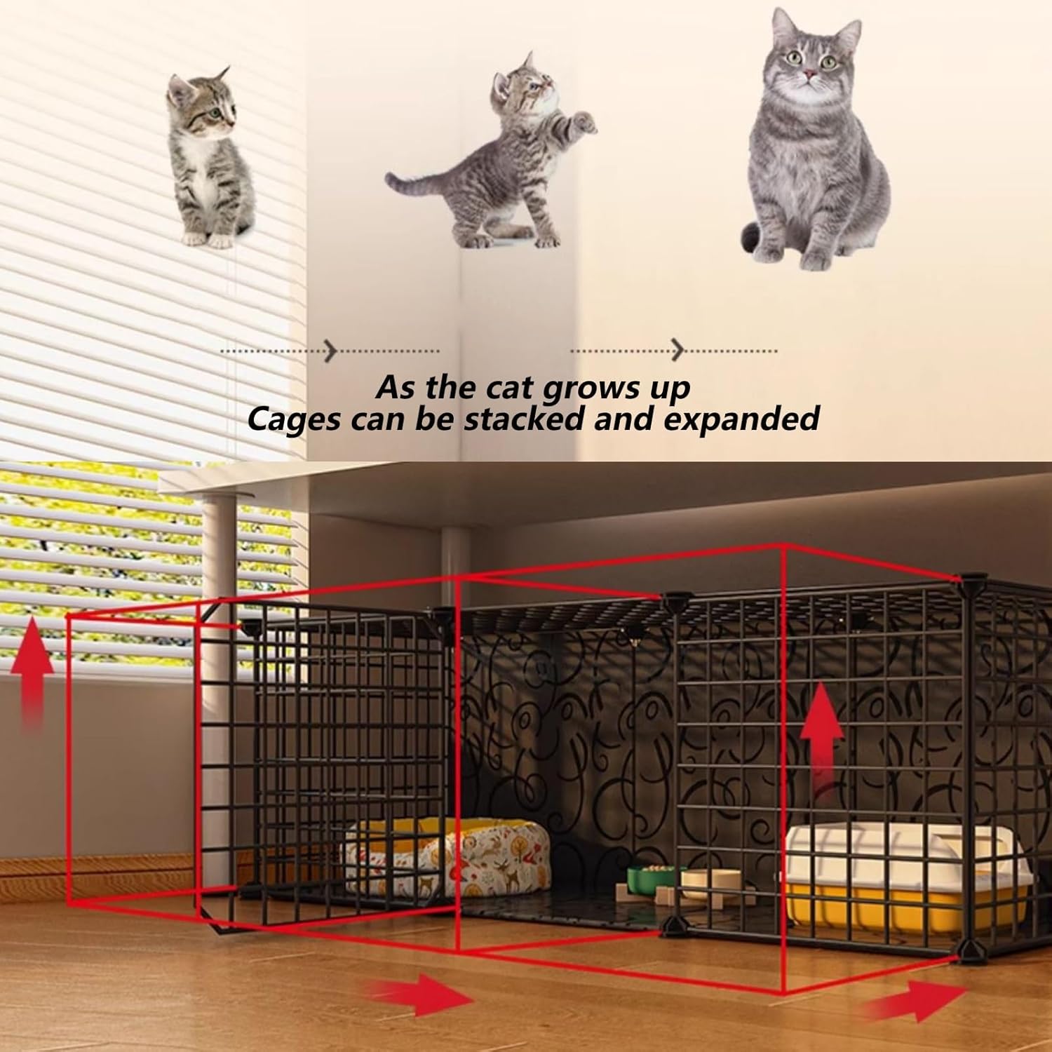 Cat Cage Cat Enclosure, Large 2-Story Pet Wire Cage for Cat with Ladder, DIY Pet Playpen Cat Enclosures Small Animal House Detachable Pet Playpen(43.7x15.4x28.7in/111x39x73cm)