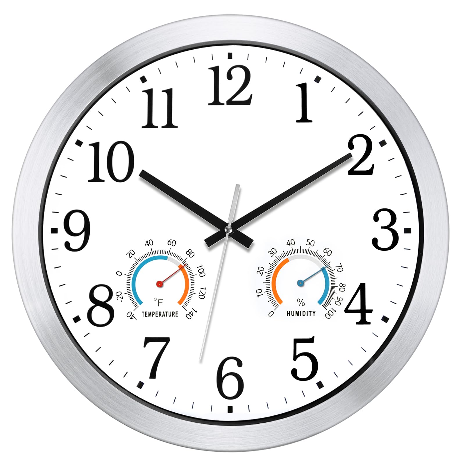 Caysie Horloges étanches pour intérieur et extérieur - 40,6 cm - Avec thermomètre et hygromètre - Silencieuse - Fonctionnement à piles - Horloge murale à quartz pour terrasse, piscine, salle de bain