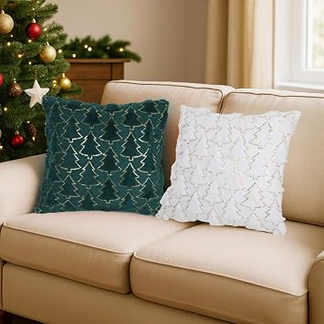 Xmas Pillow Covers Set, 17.7, Plush, White & Green