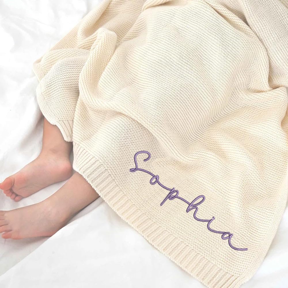 Personalized Knit Baby Blanket, Embroidery Baby Blanket, Customized Blanket for Baby, Baby Knitted Blanket, Font 2