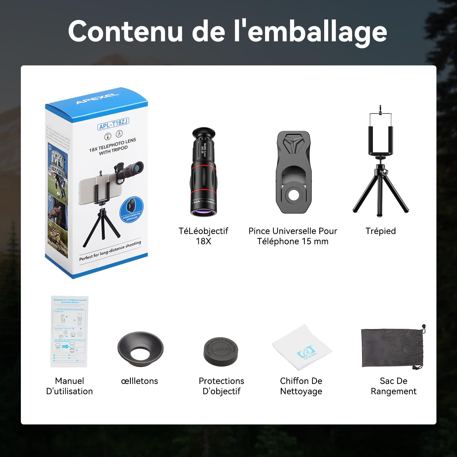 Evil Eye 18X Téléobjectif iPhone/Smartphone – Téléobjectif Zoom Téléphone Portable, Objectif iPhone HD pour Photographie Sportive et Faune Sauvage