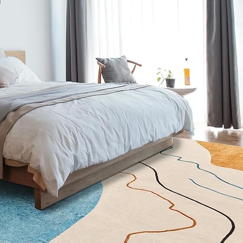 Miniatura 7 de Glamtex Alfombra de área lavable de 5 x 7 pies, fácil cuidado, alfombras bohemias para dormitorio, antideslizante y resistente a las manchas,