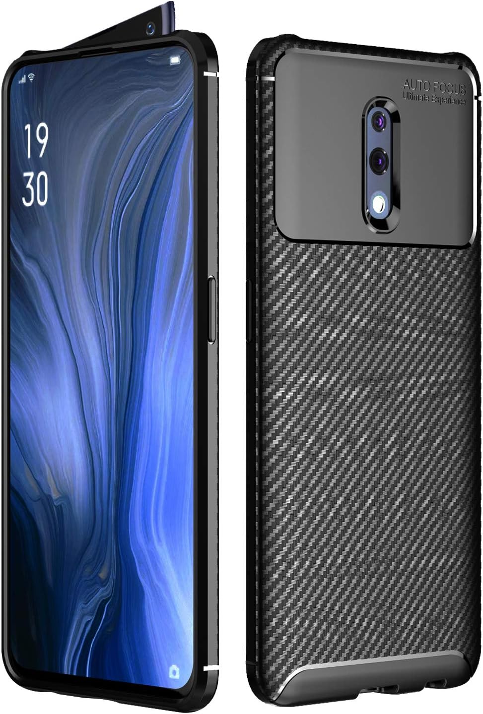 Olixar for Oppo Reno 5G Carbon Fiber Case - Slim Cover TPU Non-Slip - Thin Protective Cover - Shockproof Bumper Drop Protection - Wireless Charging Compatible - Black