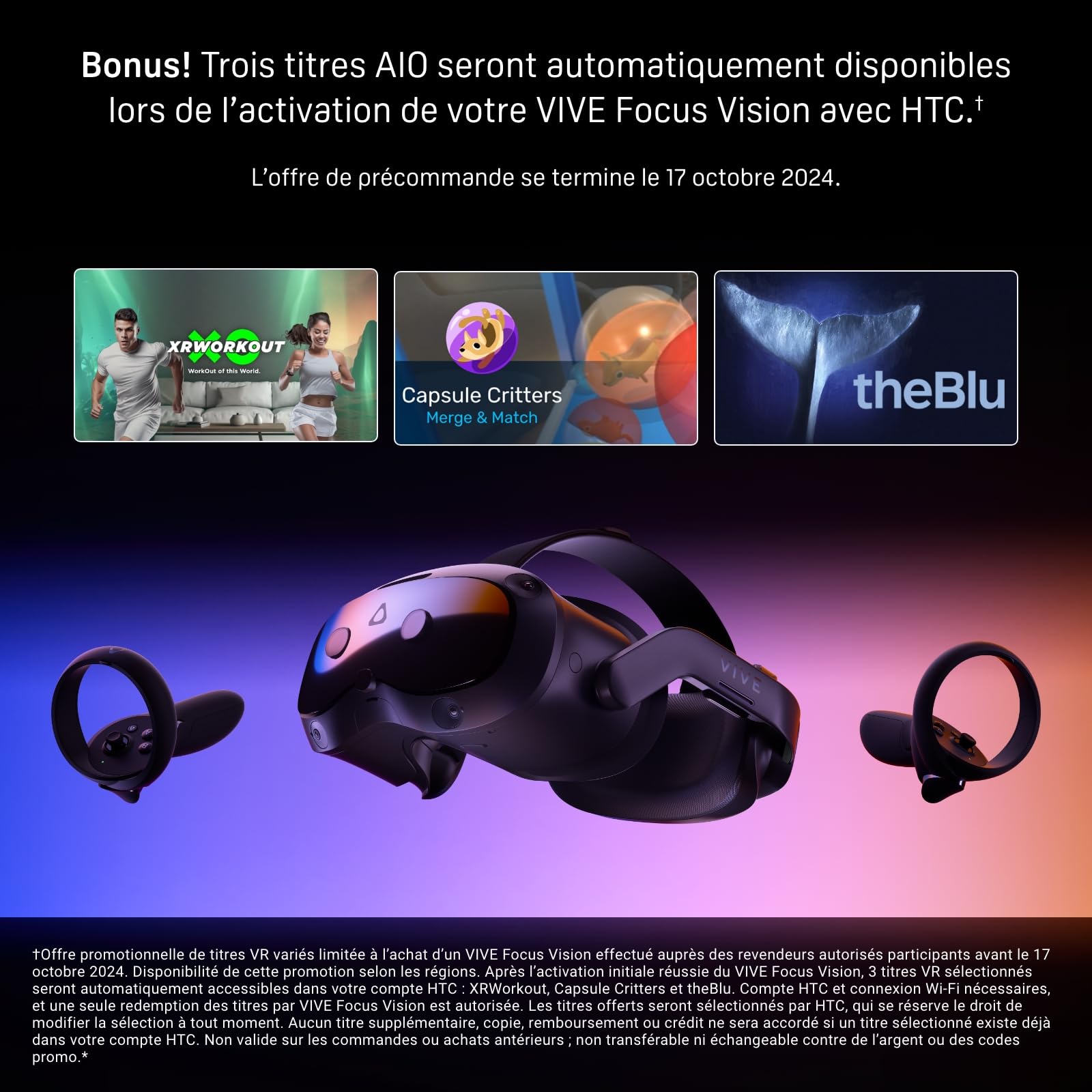 HTC Vive Focus Vision Ensemble — Casque de réalité Mixte et PC VR + contrôleurs — Édition Grand Public + Kit de Streaming Filaire Vive — Compatible avec Le Mode DisplayPort