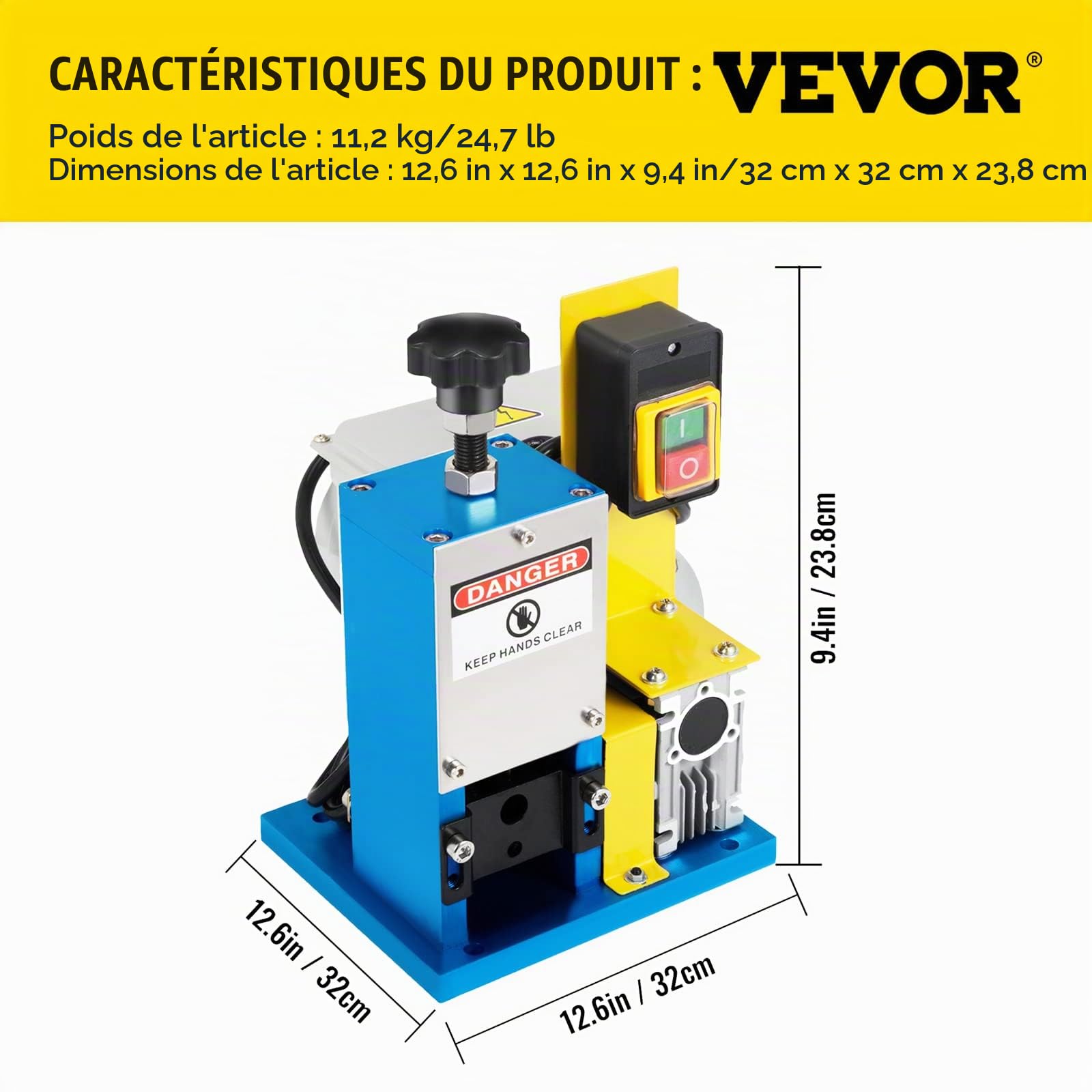 Happybuy Machine à Dénuder Electrique 1,5-25mm, Outil de Dénudage de Fil Automatique avec 1 Lame Supplémentaire, Facile à Utiliser pour Recycler les Fils Câbles de Cuivre