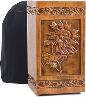 Wooden urns Ashes Human Cremation Adult Wood urn Male dad Burial Large Female Men Adults Box (Sunflower 250lbs)