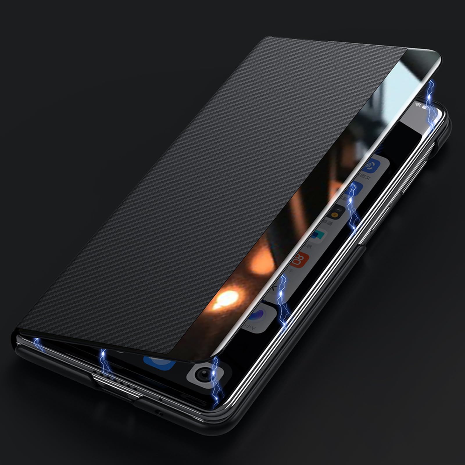 Etui z klapką do Samsung Galaxy Z Fold 7, smukłe, lekkie, luksusowe etui biznesowe z przegródką na karty, magnetyczne włókno węglowe, skórzane etui (fioletowe)