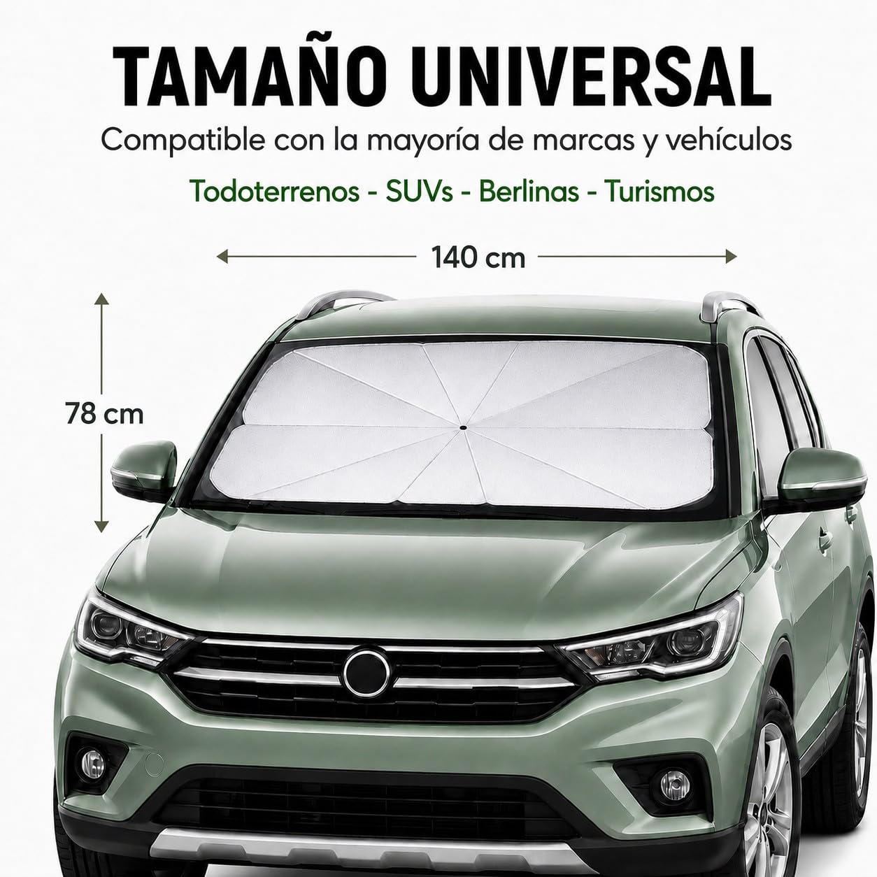 AlfaHome - Parasol Coche Delantero Paraguas Plegable con Funda – (140x80 cm) - Protección UV, Reduce el Calor Interior en Minutos, Parasol Coche Paraguas