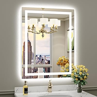 60x40 Inch LED Bathroom Mirror with Lights, Backlit & Front Lit, Anti-Fog Lighted Bathroom Vanity Mirror for Wall, Memory Function, Dimmable, HD Tempered Glass, Shatter-Proof