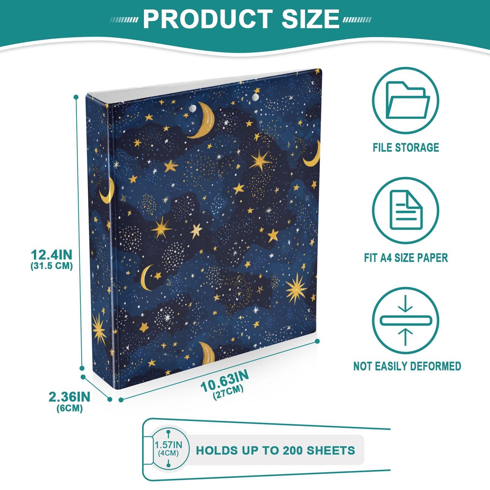 Kcldeci Raccoglitore a 3 anelli con copertina rigida per carta formato lettera, stelle stellate e anelli rotondi da 3,8 cm, organizer per scuola/ufficio, confezione da 2