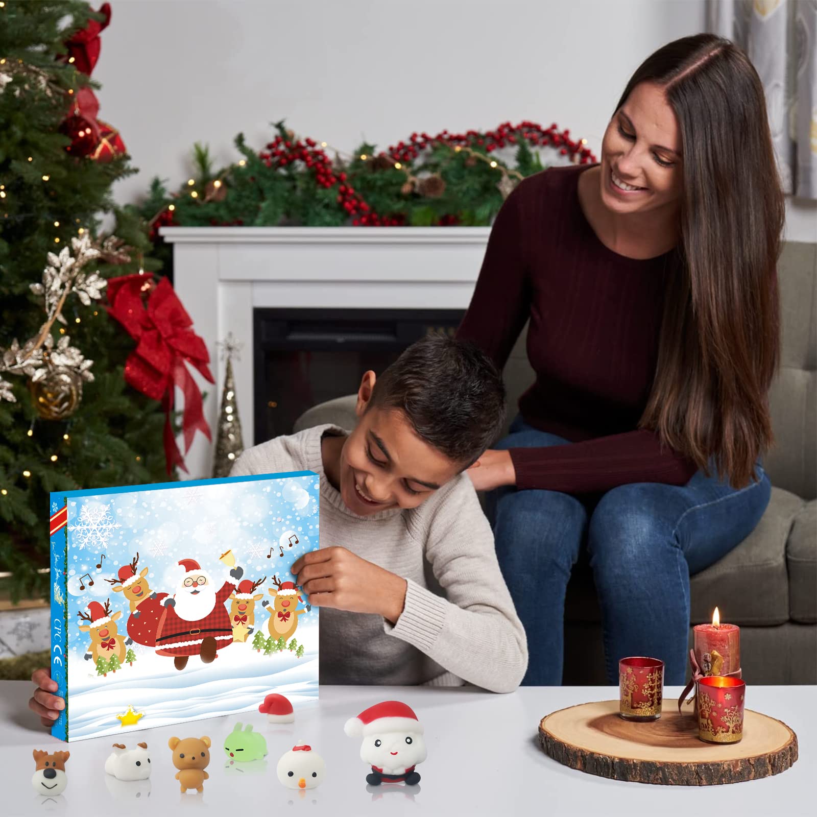 Calendrier De L'Avent 2025, 24 Squishy Mochi Dont Mochi Père