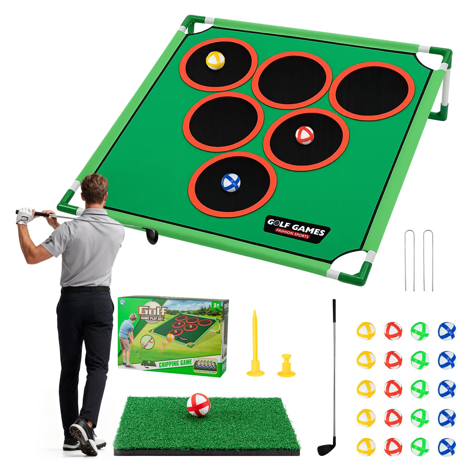 M.J COMFY-LIFE Golf Game Play Set for Adults & Family – Sticky Battle Golf Game with 5 Targets & 20 Velcro Balls, Portable Indoor/Outdoor Golf Training for Chipping & Putting Practice