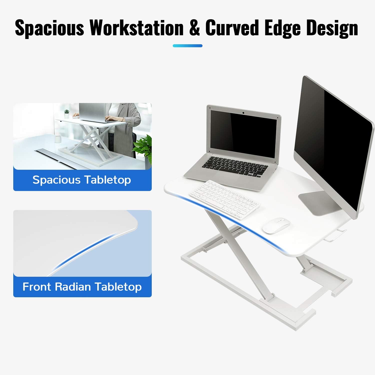 EPHEX Standing Desk Height Adjustable Converter Sit to Stand Desk Stand up Office Workstation Table for Computer Monitor Laptop with Gas Spring Handle (White) : Office Products
