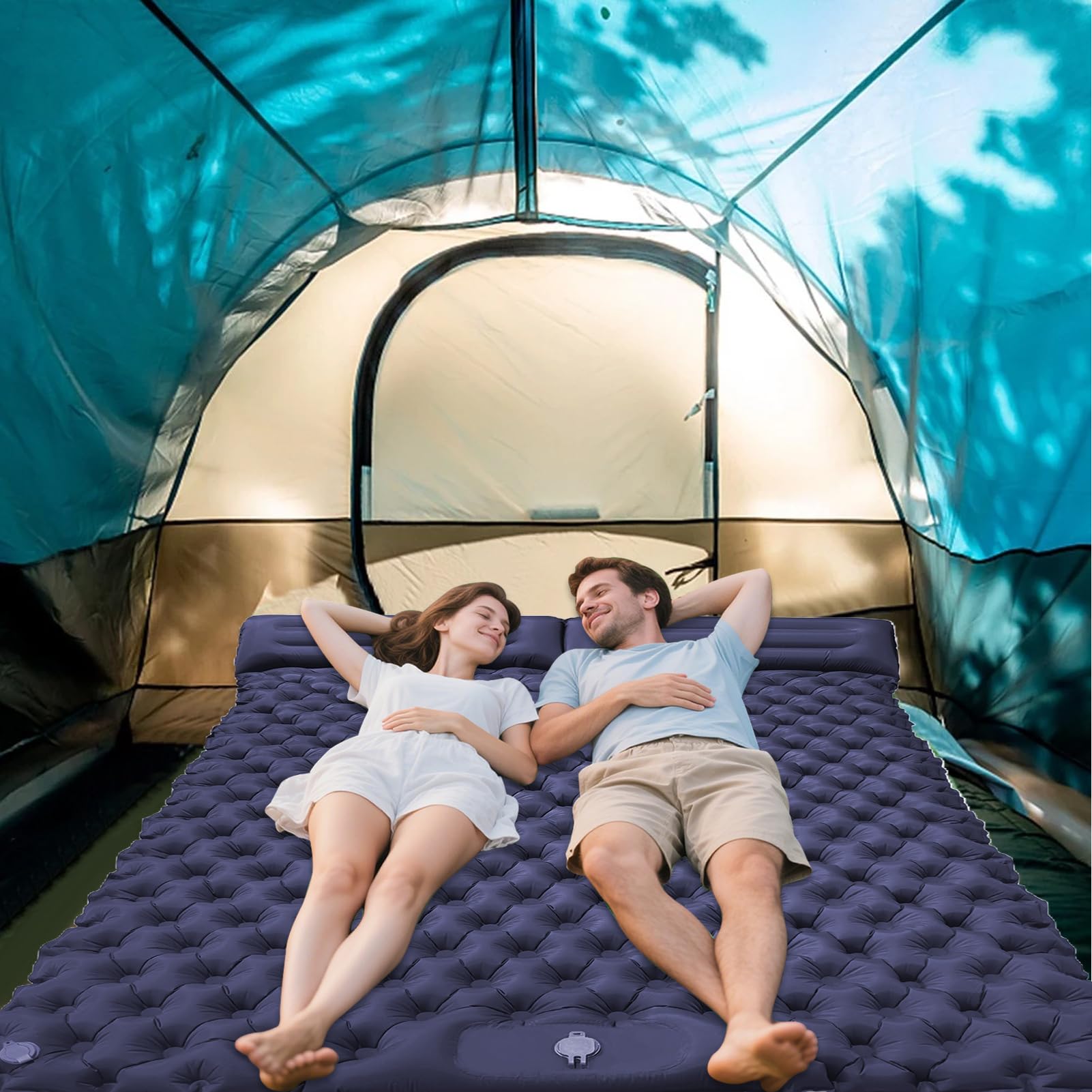 Colchoneta de Inflable con Almohada, Suministros Ligeros para mochileros para Viajes, Coche, Senderismo, Tienda de campaña al Aire Libre
