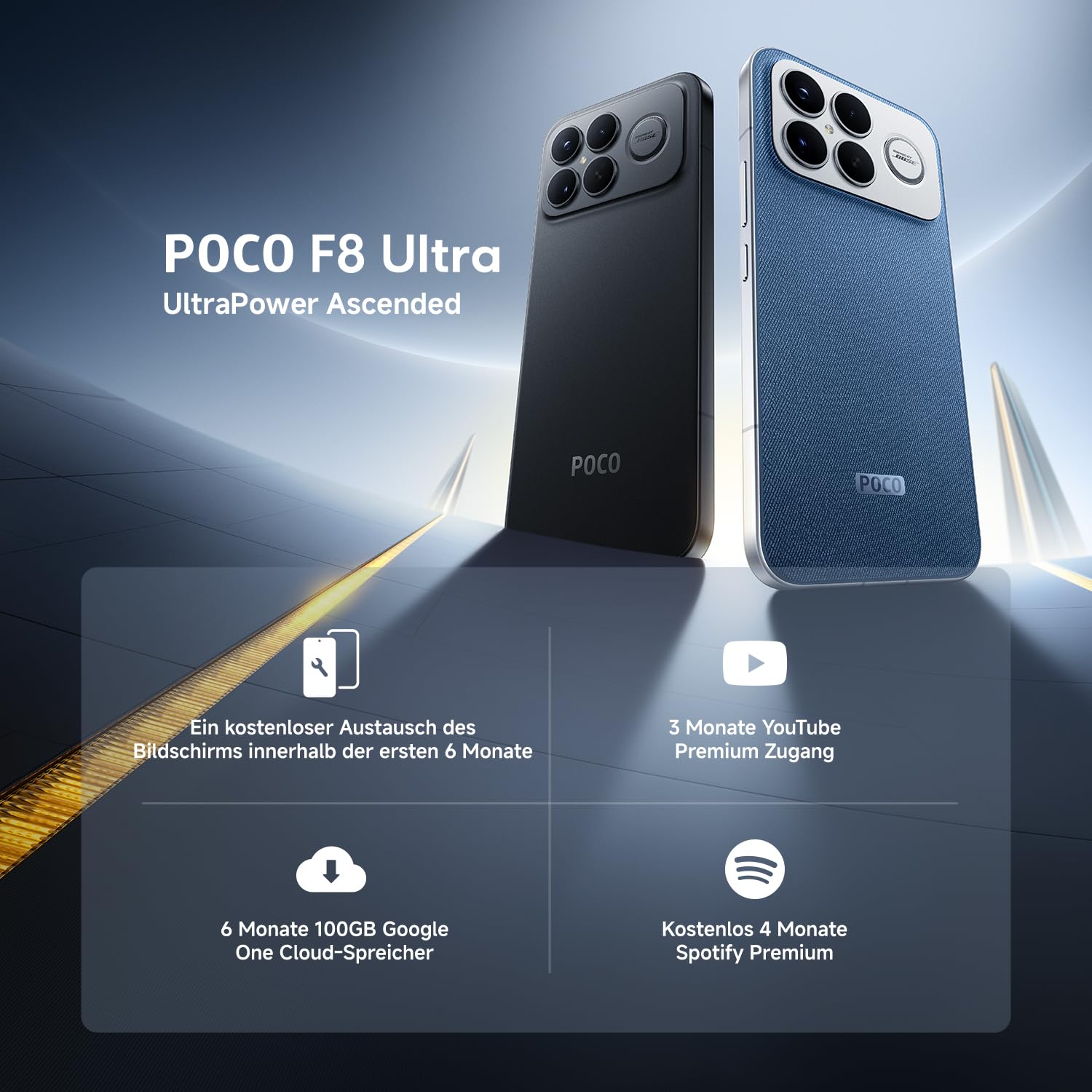 XIAOMI Poco F8 Ultra, Smartphone 16+512 GB, Handy mit Android, 6.9" 120Hz AMOLED Display, 50MP Light Fusion 950 mit OIS, Sound by Bose, 6500mAh, Denim Blue, 2 Jahre Garantie