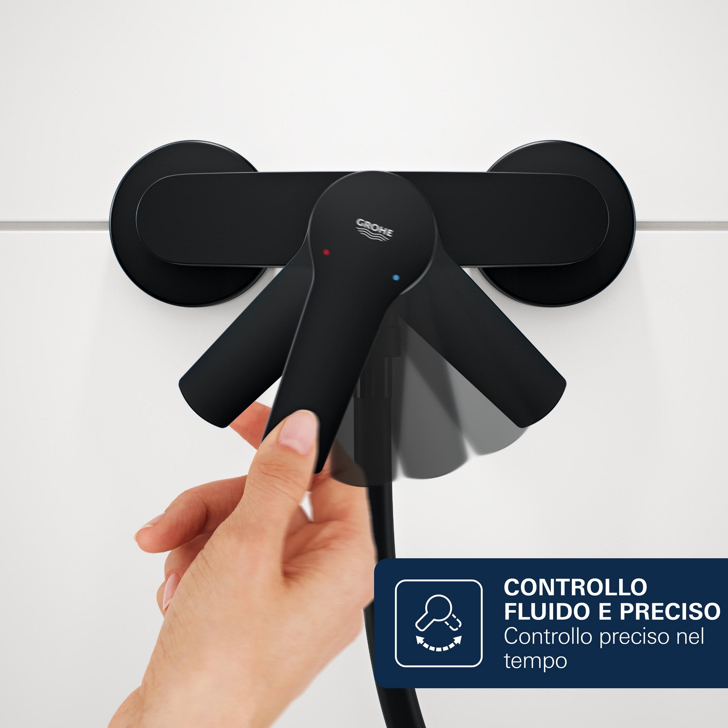 GROHE Start Edge – Miscelatore Doccia a Vista Monocomando (Montaggio a Parete, Cartuccia Ceramica 35 mm, Valvola di Non Ritorno Integrata), Nero Opaco, 24116431