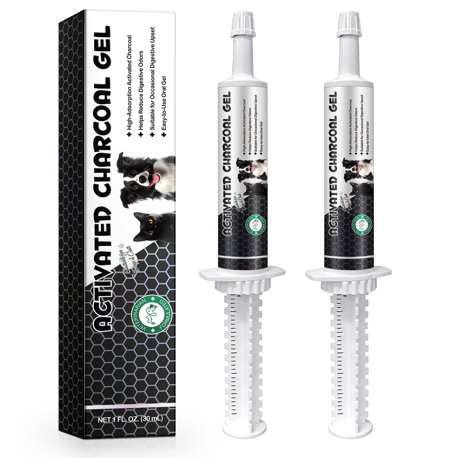 Activated Charcoal for Dogs & Cats 2 Pack, Pet Activated Charcoal Gels Digestive Support 2 Tube