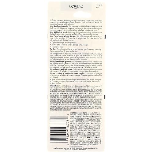 Vista 10 de L'Oreal Paris Voluminous Million Lashes máscara, 0.3 onza, negro marrón Lavable Negro Marrón