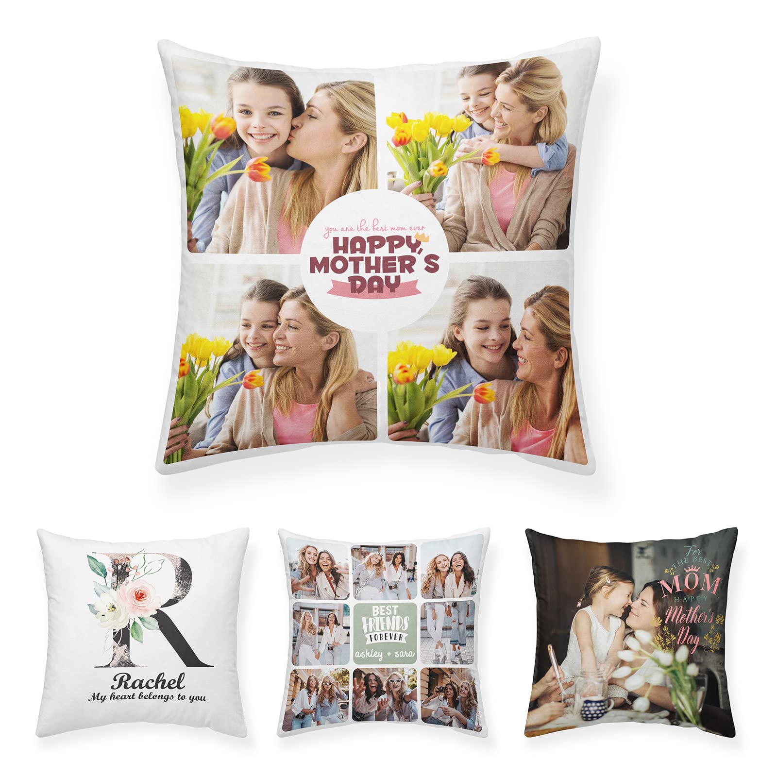 TESFANS Custom Pillow Cover with Personalized Picture - Personalized Decorative Pillows Case for Mother Father Couple and Friend Birthdays