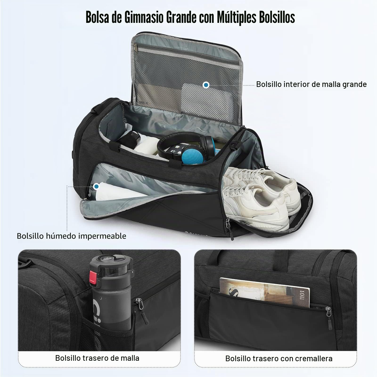 G4Free 45L/60L Bolsa de Deporte Grande & Bolsa de Viaje para Mujeres y Hombres/con Compartimento para Zapatos y Compartimento Húmedo Mochila Gimnasio para la Escuela, Deportes, Fitness y Viajes