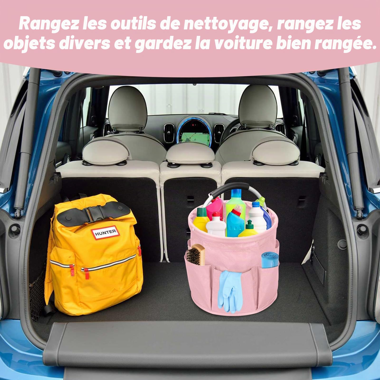 17L Panier pour Produit de Nettoyage, Organisateur de Nettoyage, Panier de Nettoyage avec Poignée et Multi-Poches, Oxford 600D Rangement Produits Menagers pour Jardin, Salle De Bain (Noir)