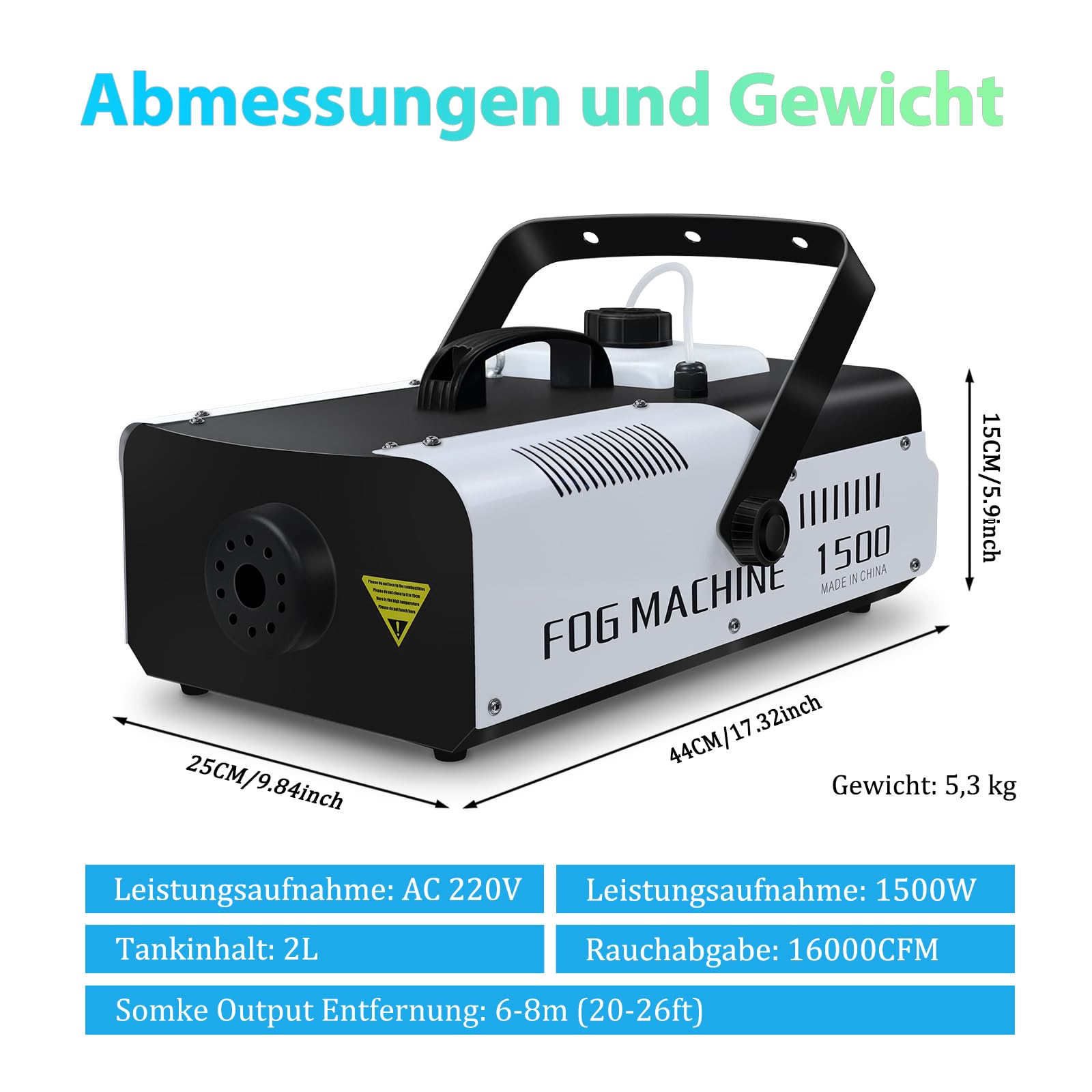 Telbum Nebelmaschine 1500 Watt Fernsteuerung Räuchermaschine 16000 CFM Fog Professionelle Fogger für DJ Bühne Party Hochzeit Events Halloween Weihnachten