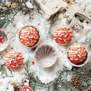 CHEFMADE Mini Madeleine Cake Pan Set, 3-Inch 4Pcs Non-Stick Spherical Shell Madeline Bakeware for Oven and Instant Pot Baking (Champagne Gold)