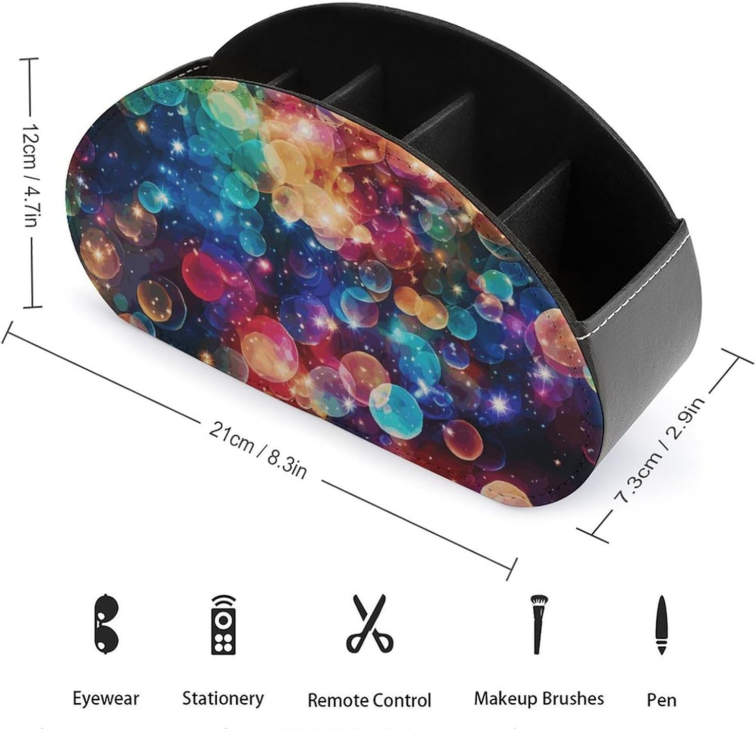 Colorful Rainbow Stars PU Leather Remote Control Holder, 5-Compartment Desk Organizer Storage Box, TV Remote Control Holder for Remotes, Office Supplies, Makeup Brushes, Keys, Small Accessories image 2