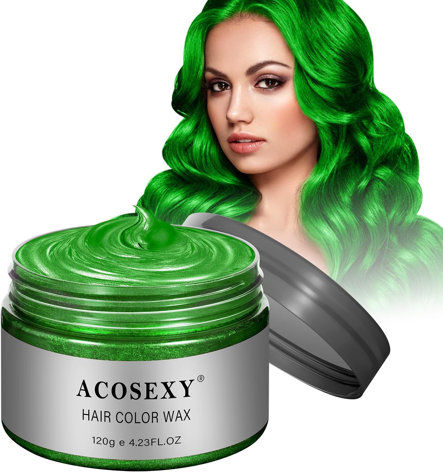 Acosexy Green Wax Hair Color, Natural Hair Strong Style Gel Cream Hair Dye, Instant Hairstyle Mud Cream for Party, Cosplay, Masquerade etc.
