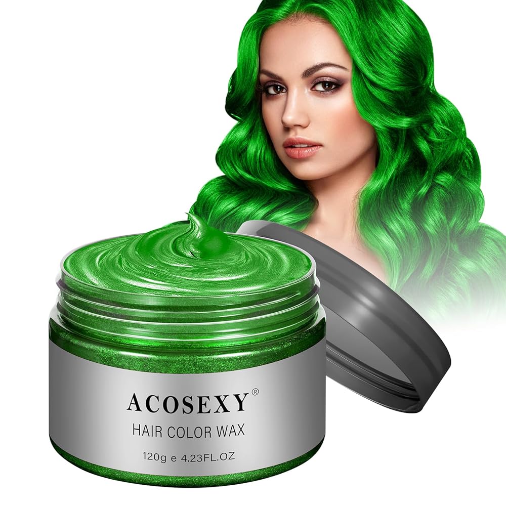 Acosexy Green Wax Hair Color, Natural Hair Strong Style Gel Cream Hair Dye, Instant Hairstyle Mud Cream for Party, Cosplay, Masquerade etc.