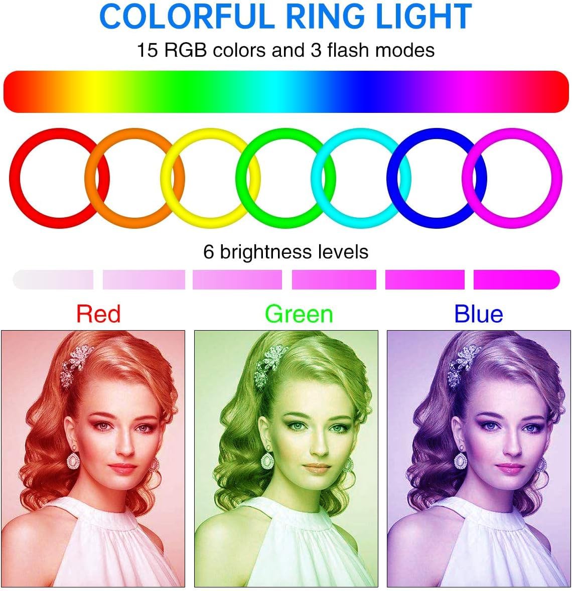 Aro de luz de 26cm de diámetro Led de 9 Colores con Soporte Ajustable Trípode más Anillo de luz RGB, Fotografía, Equipos de Estudio, Anillo de Iluminación, Vídeo (RGB + Tripode + Mini Tripode)