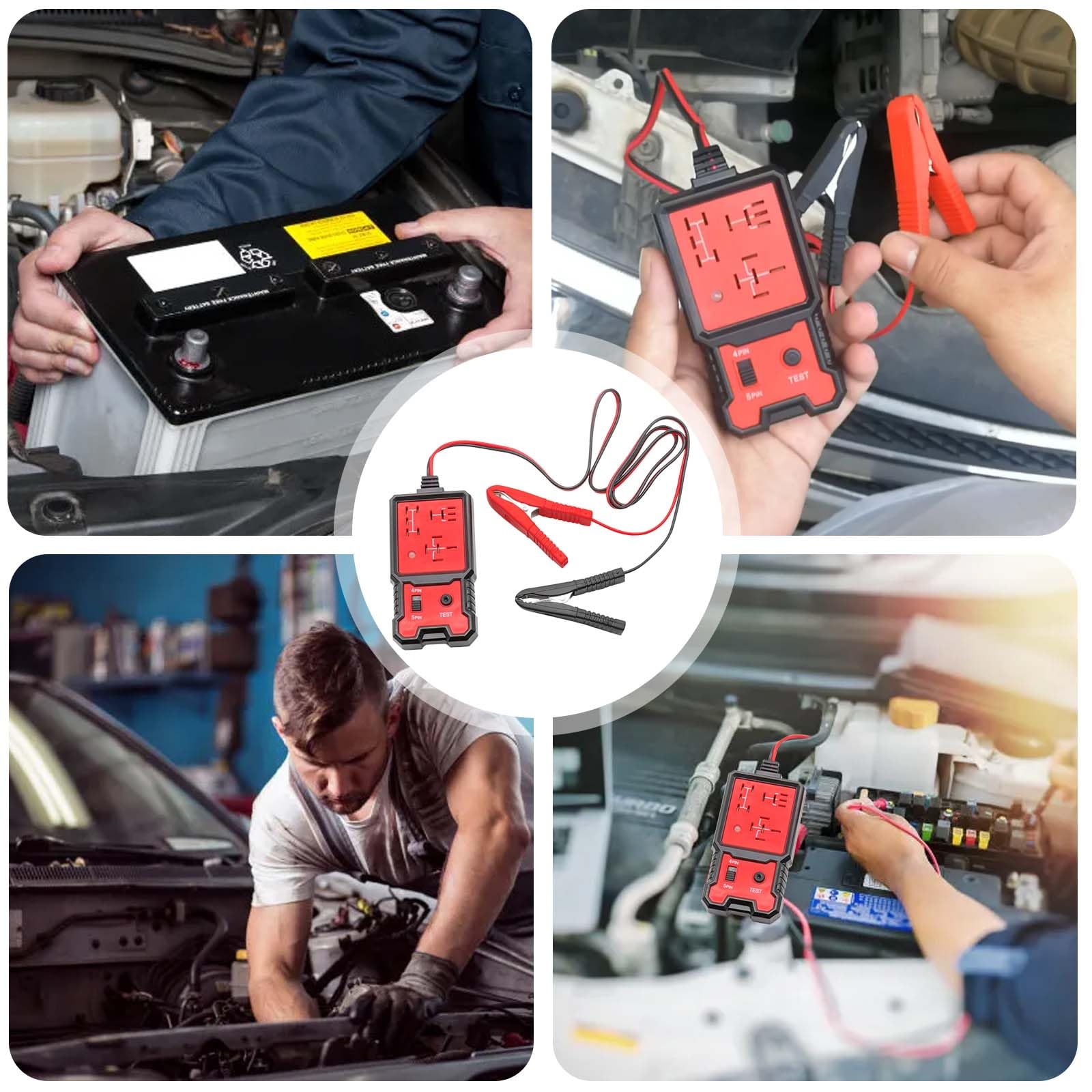 Gomety Tester Per Relè Auto: Dispositivo Di Diagnosi Professionale, Tester Per Batterie Auto 12/24V Con Pinze, Per Moto E Barca, Kit Di Test Portatile, Display LED Rosso/Verde, Materiale ABS (Nero)