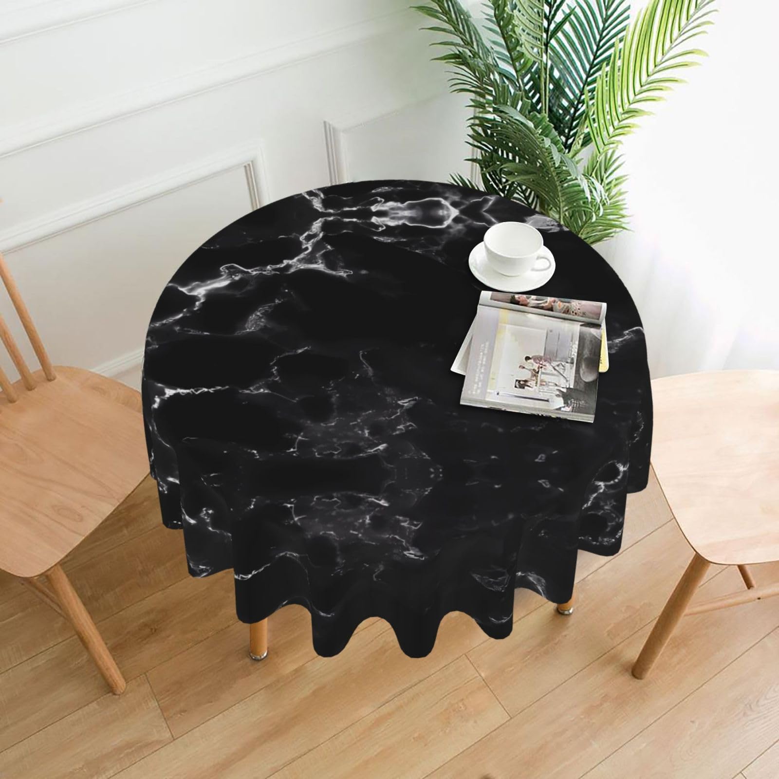 WHJSHOP Black Marble Prints Round Decorative Throw – 60in Stylish Table Cover for Dining, Parties & Outdoor Events