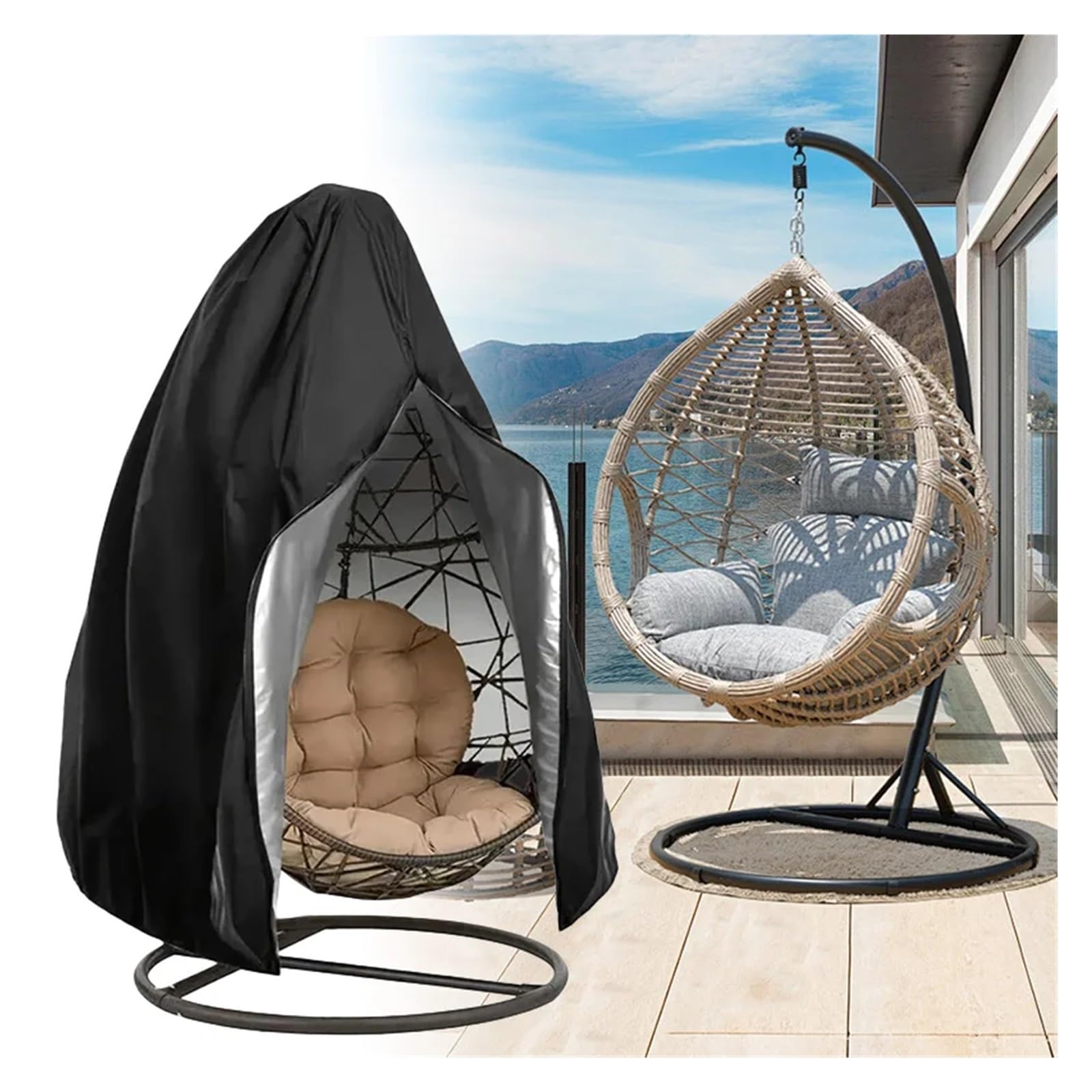 Housse Imperméable Pour Chaise Suspendue De Jardin - Taille 230x200 Cm, Couleur Kaki - Protection Contre Pluie, UV Et Vent