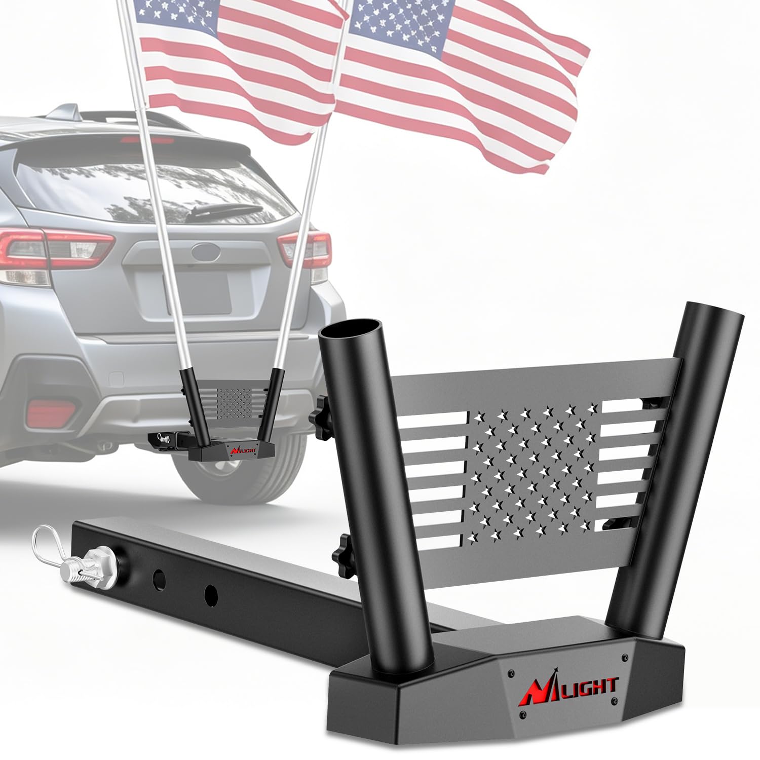 Nilight Dual Hitch Mount Flagpole Holder fits 2 Inch Receivers
