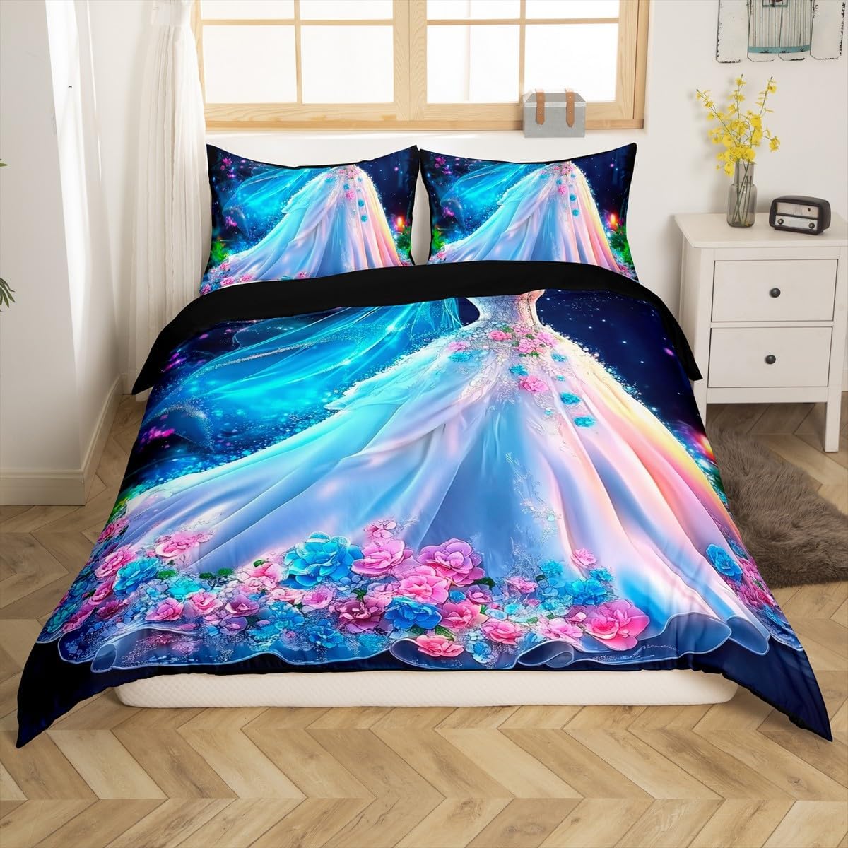 Erosebridal White Angel Duvet Cover Angel Wings Bedding Set,Dreamy 3D Printed Bed Cover Sacred Inspirational Bed Set Queen