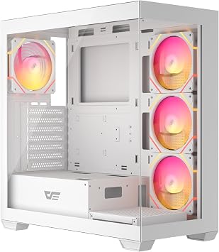 darkFlash DS900 ATX Mid-Tower Gaming PC Case, Dual Tempered Glass Full View Design, 1 Pre-Installed PWM Fan Non-RGB, Front Type-C Port, Supports 360mm Radiator, White