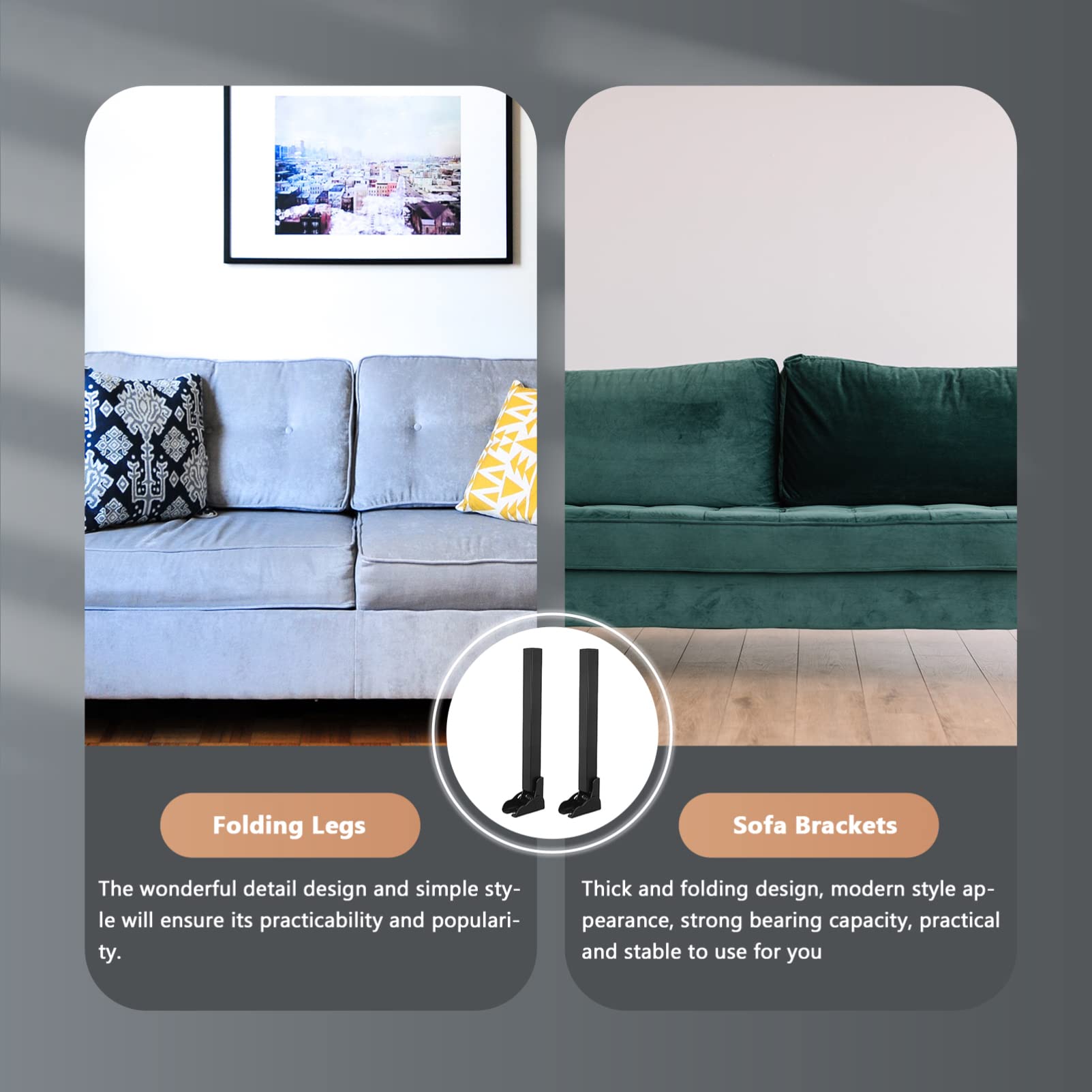 KONTONTY 2Pcs Folding Sofa Brackets with Hinge Legs Durable Support for Sofa Bed Space Saving Design Height for Furniture Upgrades