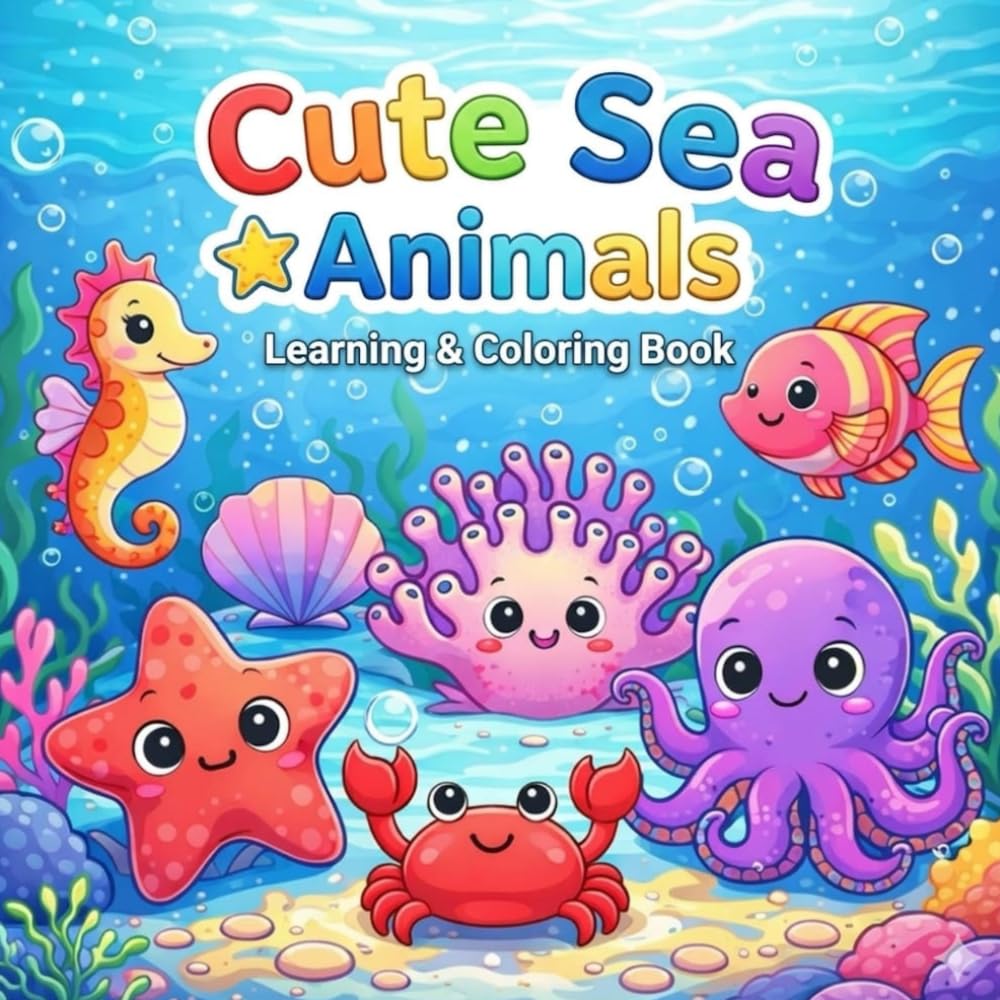 Cute Sea Animals Coloring Book: Fun and Easy Ocean Coloring Pages for Kids