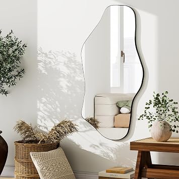 GLSLAND Irregular Wall Mirror 20"x40" - Frameless Wavy Bathroom Mirror with Asymmetrical Edge, Wall Mirrors Decorative for Bedroom, Living Room, Hallway
