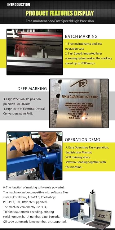 US Stock 60W Fiber Laser Engarver Machine MOPA JPT M7 Fiber Laser Marking Engraveing Machine with 175175mm lens and 80mm Rotary Chuck Mopa Marker Class 1 Laser Output Power 0.39mW